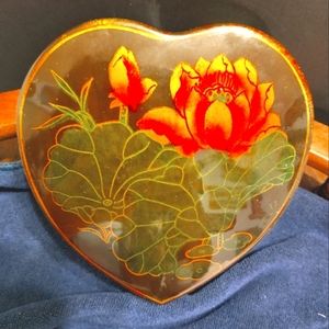 Dark brown-black Lacquered, Paper Mache , Heart Shaped Trinket Box